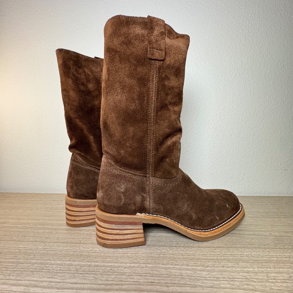 Frye Campus 12R Slouch Suede Boots Brownie Mid Calf Block Heel Women's 8 Boho - Picture 6 of 8
